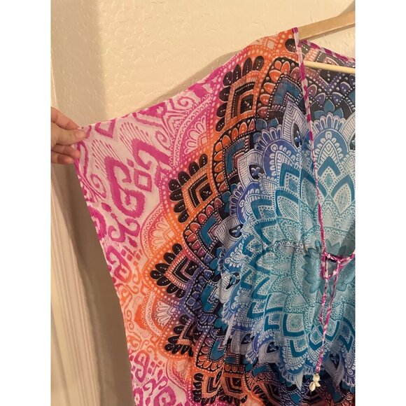 Bleu by Rod Beattie Plus Size Multicolored Printed Caftan Coverup - Picture 3 of 12